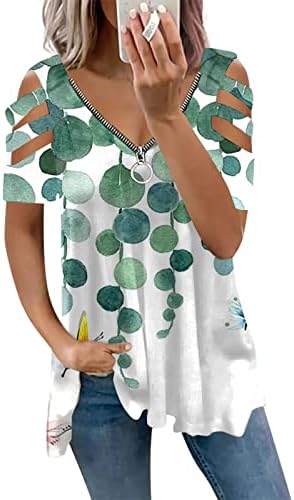 Ženski ispisani povremeni patentni patentni patentni patentni tunik bluza hladnog ramena majica s kratkim
