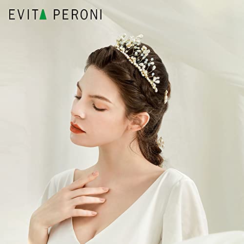 Evita Peroni White Faux Pearl kosa kruna tvrdo meka bareta Bobby PIN klipovi Vjenčani poklon za žene djevojke