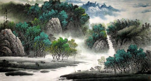 Artisoo planine, voda, drveće-kinesko slikarstvo - ručno oslikano