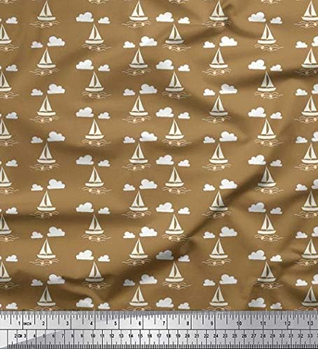Soimoi Cotton Jersey Fabric Cloud, riba & Yacht Nautical Print Fabric by Yard 58 inch Wide