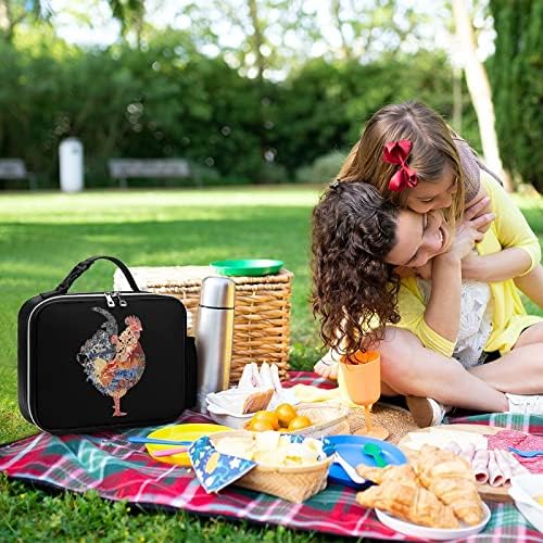 Rooster sa francuskim uzorcima torba za ručak nepropusna tote kutija slatki printovi s ručkom & džep za