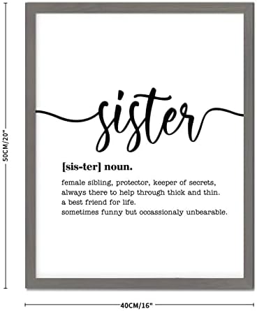 20x16in Framed znak sa smiješnim imenica Definicija sestre Chic Style Sive Frame Drveni plak Rođendanski