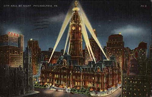 Gradska vijećnica po noći Philadelphia, Pennsylvania PA Originalna antička razglednica 1949