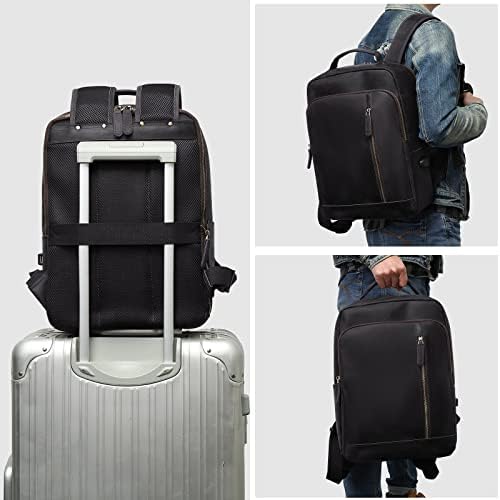 ZHYOL kožni ruksak za muškarce, 15,6 ruksak za Laptop sa USB priključkom za punjenje kožna multifunkcionalna poslovna torba za rame Travel planinarenje vikend Daypacks
