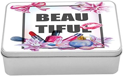 AMBESONNE GIRL SLOGAN TIN kutija, tekst u dizajnu okvira vijenac cvjetna i kozmetika traka, prijenosni Pravokutnik
