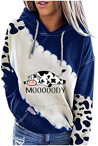 MoOoooody krava slatka dukserica dugih rukava sa džepovima sa džepovima kravlje tiskane velike veličine Hoodie