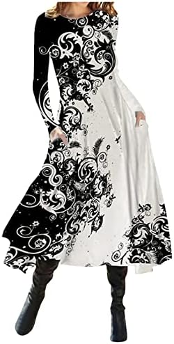 NOKMOPO formalne haljine za žene Moda Casual štampani okrugli vrat pulover Dugi rukav haljina pletena koktel