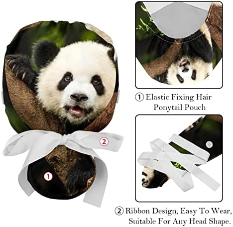 Medicinske kape za žene sa tipkama Duga kosa, 2 komada Podesiva radna kapa, panda za životinje Multicolorirano