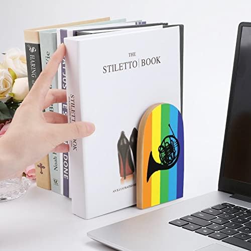 Rainbow francuski rog Drvo Bookends teške držače knjiga za police dekorativne knjige Završava