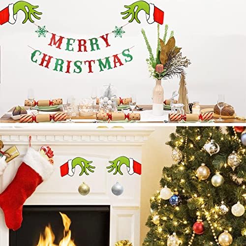 Grinch božićne ukrase, sretan božićni viseći znak sa božićnim dekorom grinch, smiješno dekor božićne vrata.