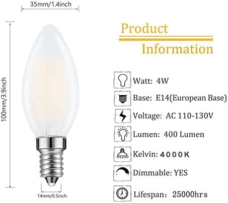 Lamsky E14 LED sijalica Evropska baza 4W LED luster sijalice Zatamnjive 40W ekvivalent,110v 4000K neutralna