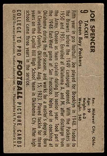 1952 Bowman Veliki # 9 Joe Spencer Green Bay Packers Dobar paketi Oklahoma St