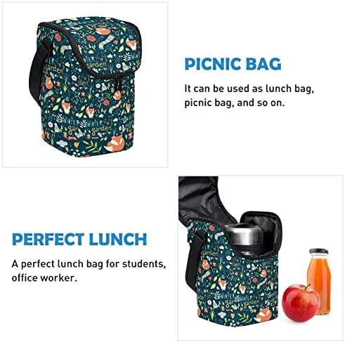 Hohodiy zimska bašta Fox cvjetni uzorak torba za ručak sa naramenicom za muškarce žene, kutija za ručak