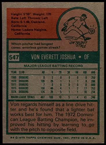 1975 TOPPS 547 Von Joshua Los Angeles Dodgers NM + Dodgers