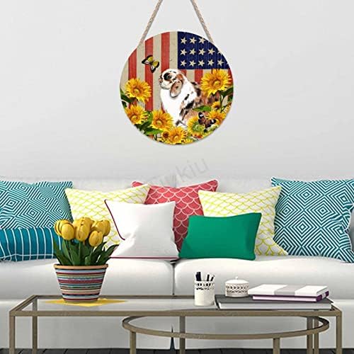 Pozdrav zec američka zastava Butterfly Sunflower Retro Tin znak, rođendanski vintage Zidni umjetnički znak,