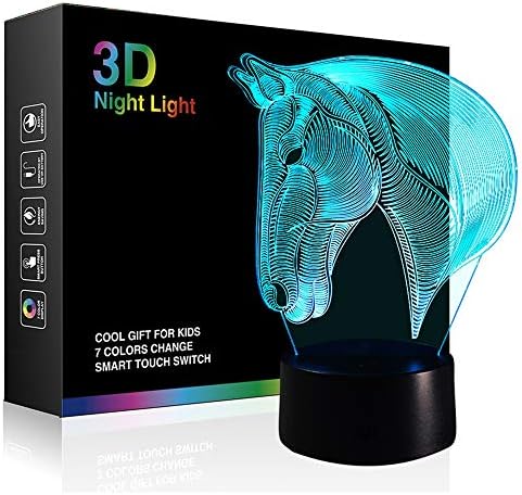 Tiscen 3d Illusion noćno svjetlo, LED plastične Stolne lampe, konjska noćna svjetla, 7 boja USB charge rasvjeta