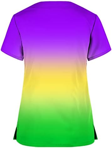 Teen Girl Vneck Spandex bluza Radni piling uniformu Vrh kratkih rukava Gradient Rainbow cvjetna grafička