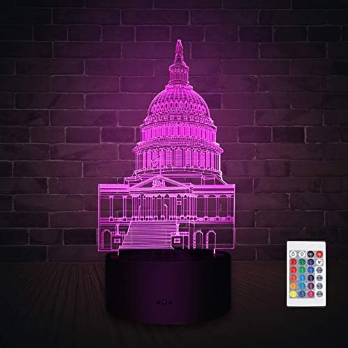 YaLiu Bijela kuća 3D noćno svjetlo, LED Iluzijska lampa s daljinskim upravljačem 7 boja i 16 boja stol za
