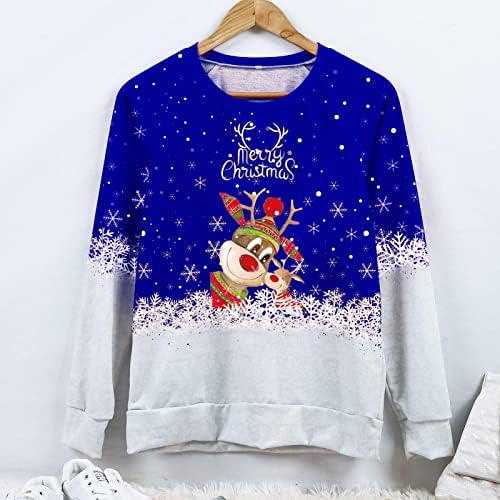 Ženska sretna božićna košulja slatka Xmas džemper s dugim rukavima majica s rukavima, ležerna Crewneck tiskani