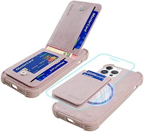 MONASAY Magwallet futrola za iPhone 14 Pro Max, [podržava MagSafe bežično punjenje][stakleni zaštitnik ekrana]preklopna magnetna kožna Navlaka za novčanik sa odvojivim držačem RFID kartice za blokiranje, svijetlo ljubičasta