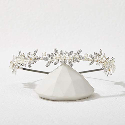 SWEETV vještački dijamant vjenčana traka za glavu Srebrna Kristalna tijara za žene biserne vjenčane glave