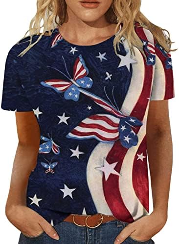 Majica 4. jula Žene američke košulje za zastave Kratki rukav Crewneck USA Dan nezavisnosti Bluza Patriotski