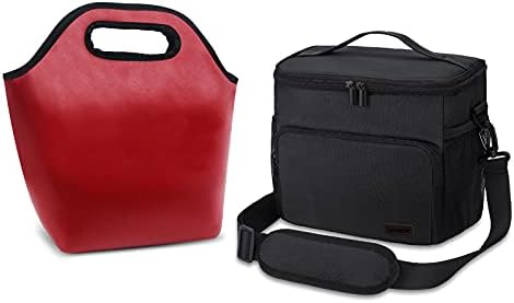 Gloppie kutija za ručak za muškarce i žene nepropusna torba za ručak izolovana hladnjača crna velika + mala crvena