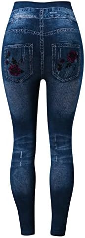 Ženske joge hlače traperice plus veličina Faux traper cvjetna tiskana pantalona seksi rasteznu mršavu teretanu
