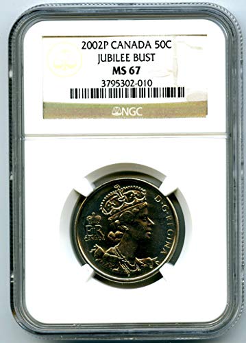 2002 P Kanada 50 Cent Jubilee Bust Old Brown etiketa Kvalitet registra Pola dolara MS67 NGC