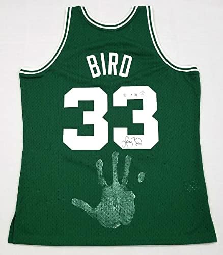 Larry Bird Autographing Boston Celtics NBA Mitchell & Ness Swingman Jersey s rukom Print Beckett svjedoci