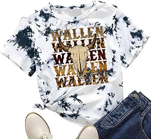 Wallen Shirt Žene Funny Leopard Steer Lobanja Grafički Tee Top Country Music Shirt Zapadni Kratki Rukav