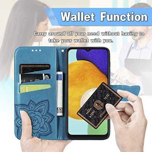 Haotp torbica za novčanik za Samsung Galaxy A13 5G, PU kožna preklopna zaštitna futrola za telefon ručna traka za kartice držač džepni Emboss leptir stalak za cvijeće za Samsung Galaxy A13 5G plava
