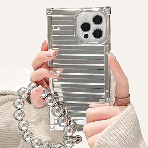 Lusamye Square iPhone 14 PRO CASE LUXURY SLIVER elektroplata s lijepim narukvicama lančana zaštitna futrola