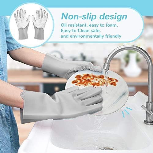 WINMORE Upgrade silikonske rukavice za pranje posuđa, vrhovi prstiju sa čekinjama četka za čišćenje - otporna