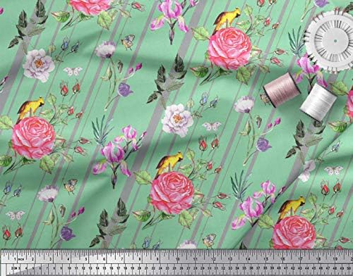 Soimoi pamučna dres tkanina Stripe, Camellia & amp; rose Floral print Fabric by the Yard 58 inch Wide