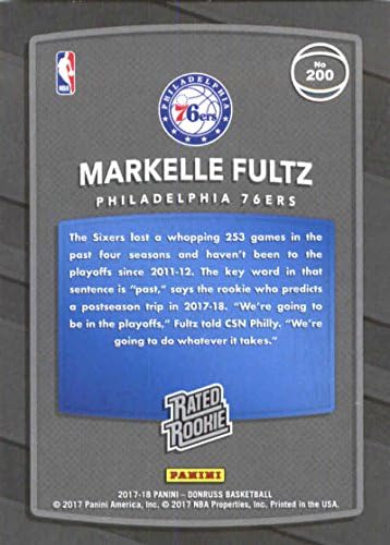 Košarka NBA 2017-18 Donruss 200 Markelle Fultz 200 ocijenjeni rookie nm u blizini Mint Rc Rookie 76ers