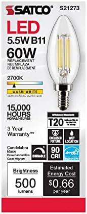 Satco S21273 / 06 5.5-Watt LED E12 sijalice, 2700k, 15000 sat, zatamnjenje, 6 pakovanje