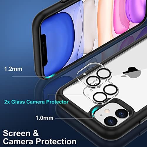 Rubnja za iPhone 11 Case Clear, sa 2x zaštitnikom zaslona + 2x kaljeno staklenim objektivom kamere zaštitnika,