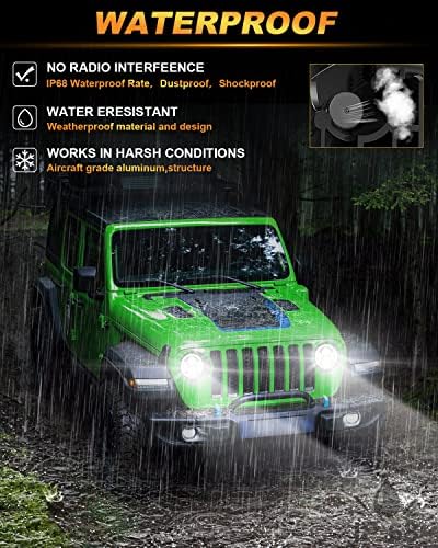 Mgllight Dot odobrena 7-inčna Halo LED prednja svjetla okrugla sa bijelim DRL i jantarnim Halo zapečaćenim snopom led prednja svjetla H6024 kompatibilna sa Jeep Wrangler farovima led TJ JK 07-16, zelena, par