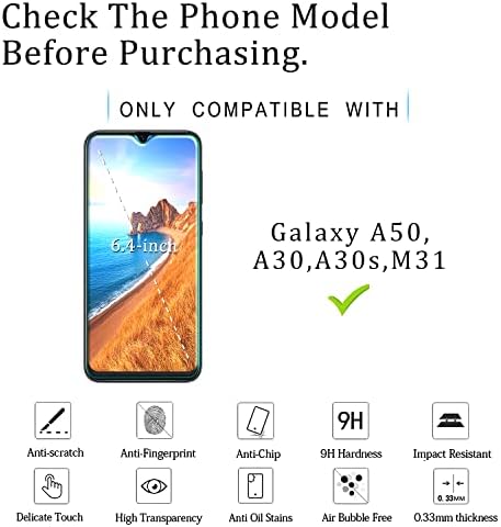 [2-Pack] KATIN za Samsung Galaxy A50, A30, A30s, M31 kaljeno staklo zaštitnik ekrana protiv ogrebotina,