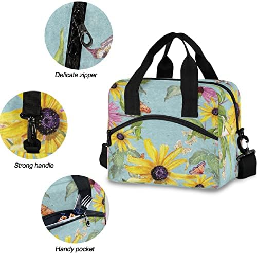 Mnsruu izolovana torba za ručak žuta suncokretova Wildflower torba za ručak za višekratnu upotrebu sa podesivom