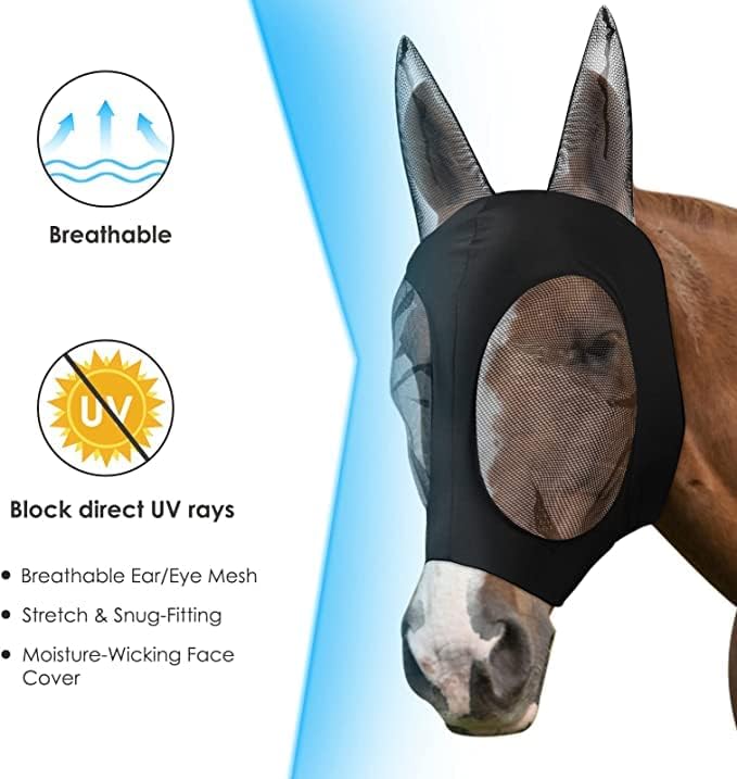 TrustBreech maska za konje proizvedena u SAD-u, konjska maska sa ušima, meka mrežasta maska za konje sa