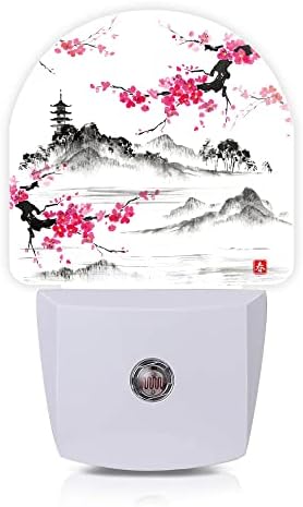 Noćno svjetlo, japanske planine Cherry Blossom noćna svjetla Priključite se na zid LED sumrak do zore Senzorska lampa unutrašnja dekoracija Doma noćno svjetlo za spavaću sobu kupatilo stepenice Kuhinjski hodnik 0.5 W