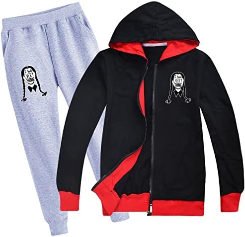 Potekoo Kids Pen Ležerne odjeće, srijeda Addams puni zip jakna s kapuljačom + duksevi postavljaju aktivne
