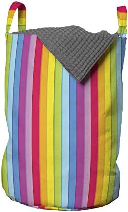 Lunarable šarena torba za veš, moderne vertikalne dugine boje pruge jarke nijanse boja Funky Vesela, korpa