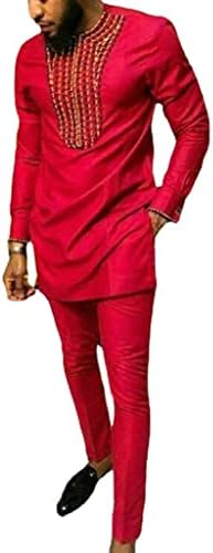 Muški afrički set 2 komada Dashiki odijelo odijelo tradicionalna košulja za vez s dugim rukavima i pantnim