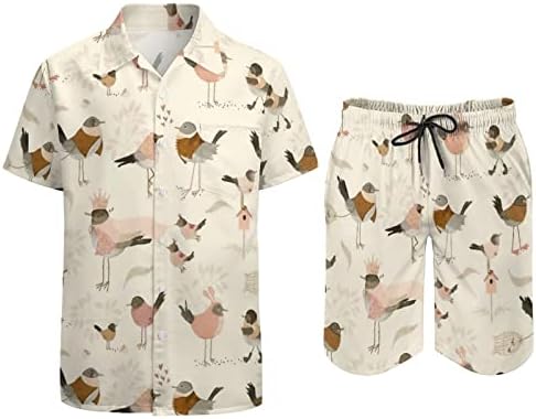 Weedkeycat Avian Royalty muške odjeće za plažu 2 komada Havajska gumba dolje majica kratkih rukava i kratkih