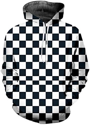 Fulbhprint crno bijeli plaid checkerboard casual dukserica i hlače 3D Crewneck Hoodie Pulovers Muškarci Ženska trenerka