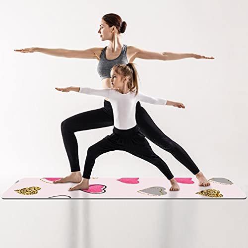 6mm Extra Thick Yoga Mat, Pink zlatno siva Love Heart Pattern Print Eco-Friendly TPE exercise Mats Pilates Mat sa za jogu, trening, Core Fitness i podne vježbe, muškarci & žene