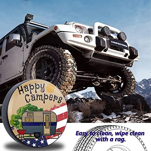 Jusen Happy Camper Flag Rezervni poklopac guma sa američkim zastorom zaštićenim na kotačima za kamion za kamiona TRUCK TRAILER TRAILER SUV RV Camper Trailer Priključci (16 inča